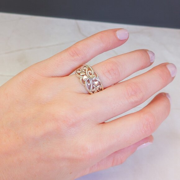 Sterling Silver Scroll & Heart Band Ring – Openwork “P. Ster” Design (Size 7.75) - Picture 7 of 11